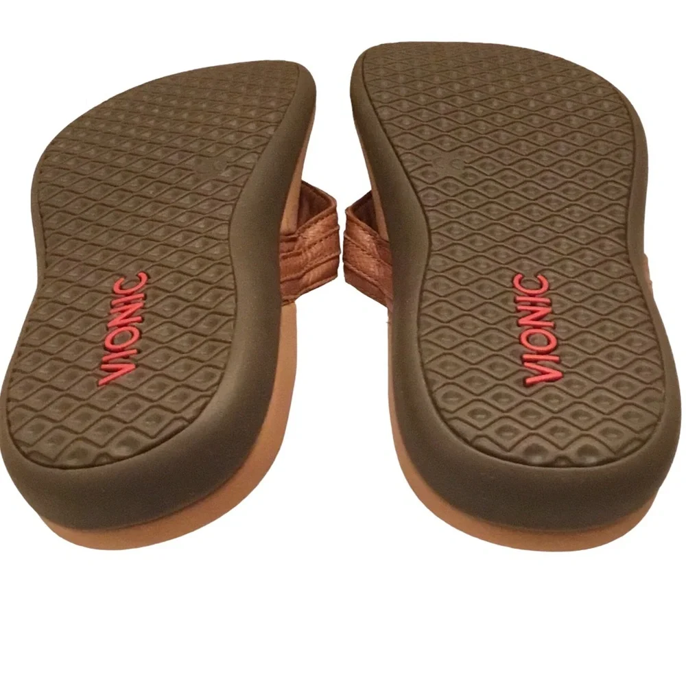 Vionic Tide Aloe Sandals Women’s 10 Brown Leather Strap Thong Toe-Post Flip Flop